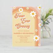 Four Ever Groovy Retro Daisy 4e verjaardagsfeestje Kaart (Staand voorkant)