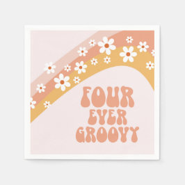 Four Ever Groovy Retro Daisy Regenboog 4e Verjaard Servet