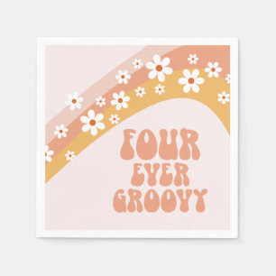 Four Ever Groovy Retro Daisy Regenboog 4e Verjaard Servet