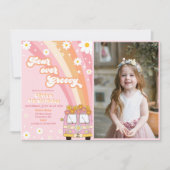 Four Ever Groovy Retro Rainbow 4th Verjaardag Foto Kaart (Voorkant)