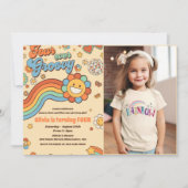 Four Ever Groovy Retro Rainbow 4th Verjaardag Foto Kaart (Voorkant)