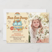 Four Ever Groovy Retro Rainbow 4th Verjaardag Foto Kaart (Voorkant)