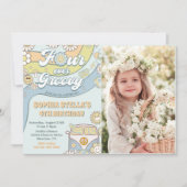 Four Ever Groovy Retro Rainbow 4th Verjaardag Foto Kaart (Voorkant)