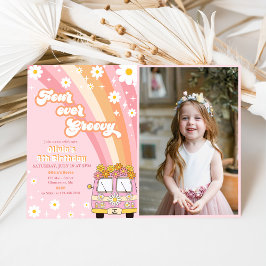 Four Ever Groovy Retro Rainbow 4th Verjaardag Foto Kaart