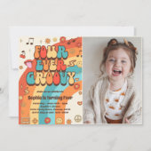 Four Ever Groovy Retro Rainbow 4th Verjaardag Foto Kaart (Voorkant)