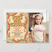 Four Ever Groovy Retro Rainbow 4th Verjaardag Foto Kaart (Voorkant)
