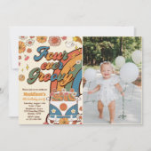 Four Ever Groovy Retro Rainbow 4th Verjaardag Foto Kaart (Voorkant)