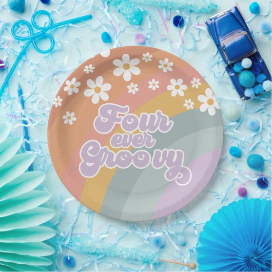 Four Ever Groovy Retro Rainbow Papieren Bordje (Feest)