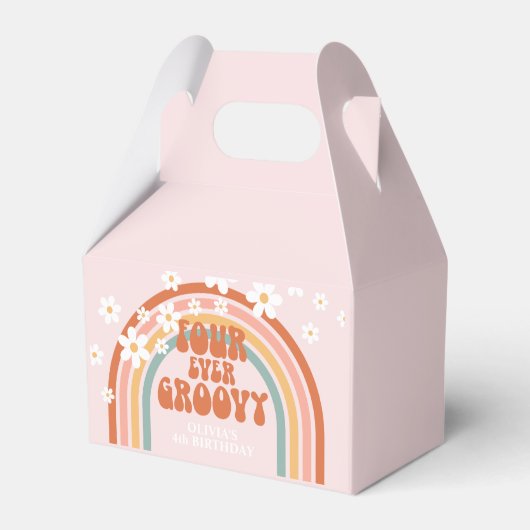 Four Ever Groovy Retro regenboog 4de verjaardag Bedankdoosjes (Voorkant Zijde)