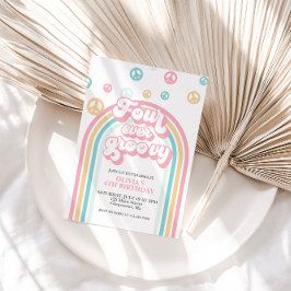 Four Ever Groovy Retro Regenboog 4e Verjaardag Kaart