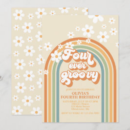 Four Ever Groovy Retro Regenboog Madelief Verjaard Kaart