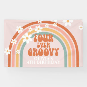 Four Ever Groovy Retro Regenboog Madelief Verjaard Spandoek