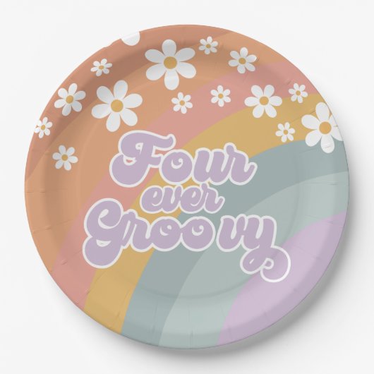 Four Ever Groovy Retro Regenboog Papieren Bordje (Voorkant)
