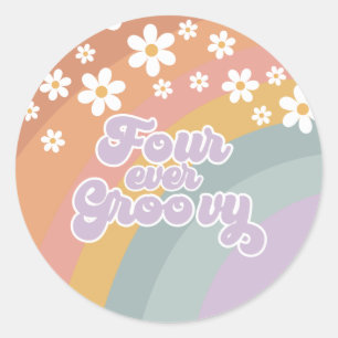 Four Ever Groovy Retro Regenboog Ronde Sticker
