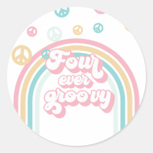 Four Ever Groovy Retro Summer Regenboog Ronde Sticker