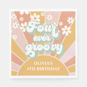 Four Ever Groovy Retro Sunshine Daisy verjaardag Servet