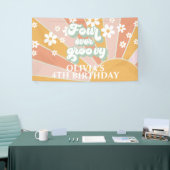 Four Ever Groovy Retro Sunshine Daisy Verjaardag Spandoek (Beurs)