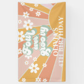 Four Ever Groovy Retro Sunshine Daisy Verjaardag Spandoek (Verticaal)