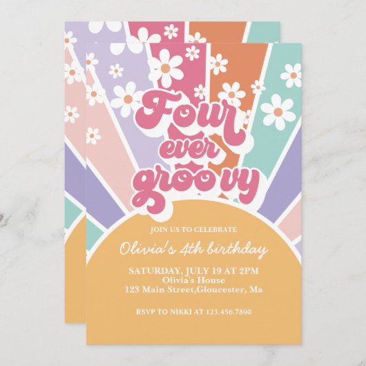 Four Ever Groovy Retro Sunshine Regenboog Madelief Kaart (Voorkant / Achterkant)