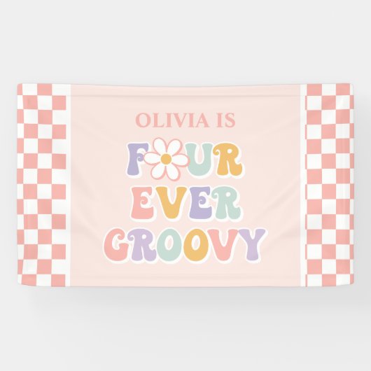 Four Ever Groovy Roze Madeliefjes Schaken Spandoek (Horizontaal)