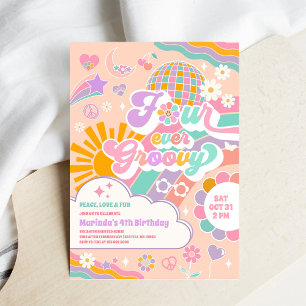 Four Ever Groovy Sun Rainbow Disco 4e Verjaardag Kaart