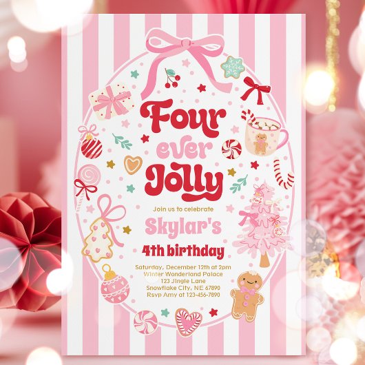 Four Ever Jolly Christmas Bow 4th Birthday Kaart