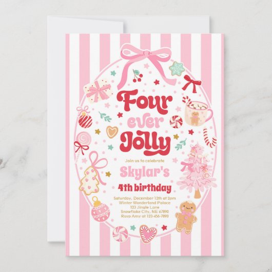 Four Ever Jolly Christmas Bow 4th Birthday Kaart (Voorkant)