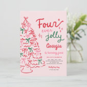 Four Ever Jolly Coquette Christmas 4th Birthday Kaart (Staand voorkant)