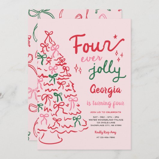 Four Ever Jolly Coquette Christmas 4th Birthday Kaart (Voorkant / Achterkant)