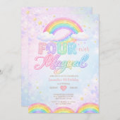 FOUR EVER Magical Rainbow 4th birthday invitation Kaart (Voorkant / Achterkant)