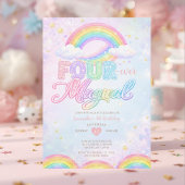 FOUR EVER Magical Rainbow 4th birthday invitation Kaart