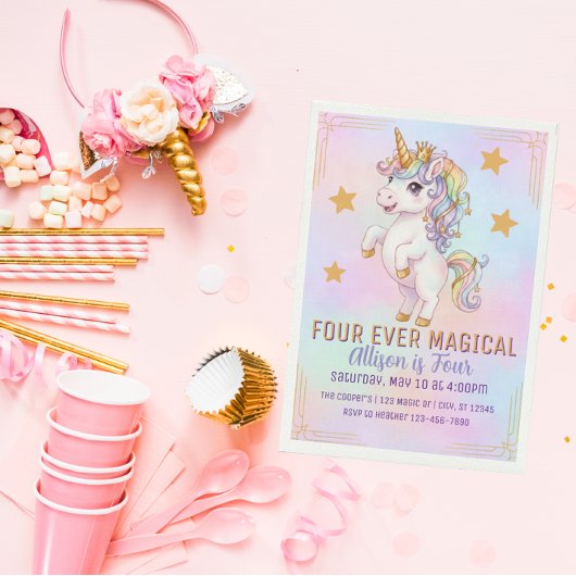 Four Ever Magical, Unicorn 4th Birthday Kaart