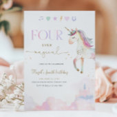Four Ever Magical Unicorn 4th Birthday Party Kaart