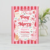 Four Ever Merry Christmas Bow 4th Birthday Kaart (Staand voorkant)