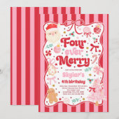 Four Ever Merry Christmas Bow 4th Birthday Kaart (Voorkant / Achterkant)