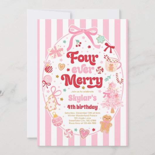 Four Ever Merry Christmas Bow 4th Birthday Kaart (Voorkant)