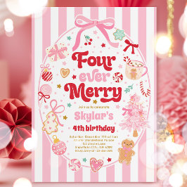 Four Ever Merry Christmas Bow 4th Birthday Kaart