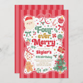 Four Ever Merry Christmas Bow 4th Birthday Kaart (Voorkant / Achterkant)