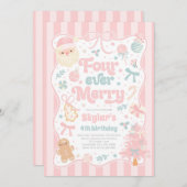 Four Ever Merry Christmas Bow 4th Birthday Kaart (Voorkant / Achterkant)