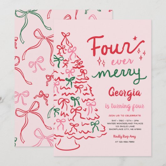 Four Ever Merry Coquette Christmas 4th Birthday Kaart (Voorkant / Achterkant)