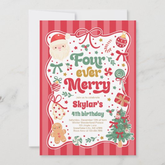 Four Ever Merry Kerstboog 4e Verjaardag Kaart (Voorkant)