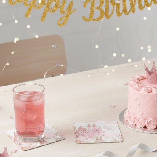 Four Ever Pink Princess Castle Birthday coaster  Kartonnen Onderzetters