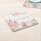 Four Ever Pink Princess Castle Birthday coaster  Kartonnen Onderzetters (Schuin)