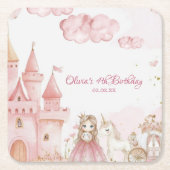 Four Ever Pink Princess Castle Birthday coaster  Kartonnen Onderzetters (Voorkant)