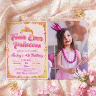 Four Ever Princess - Meisje 4de verjaardagsuitnodi Kaart
