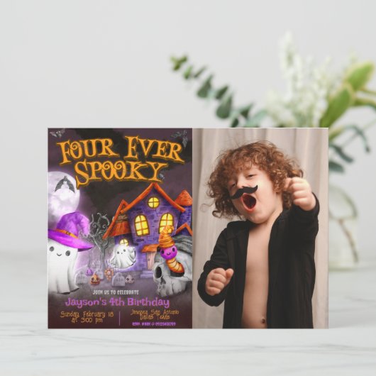 Four Ever Spooky - 4e verjaardag uitnodiging (Staand voorkant)