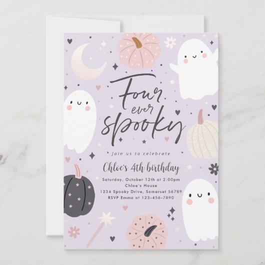 Four Ever Spooky Boho Halloween Ghost 4e Verjaarda Kaart (Voorkant)