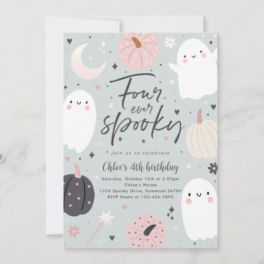 Four Ever Spooky Boho Halloween Ghost 4e Verjaarda Kaart (Voorkant)