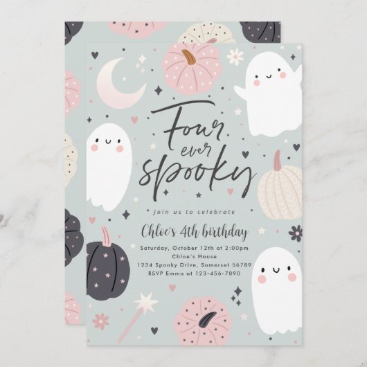 Four Ever Spooky Boho Halloween Ghost 4e Verjaarda Kaart (Voorkant / Achterkant)