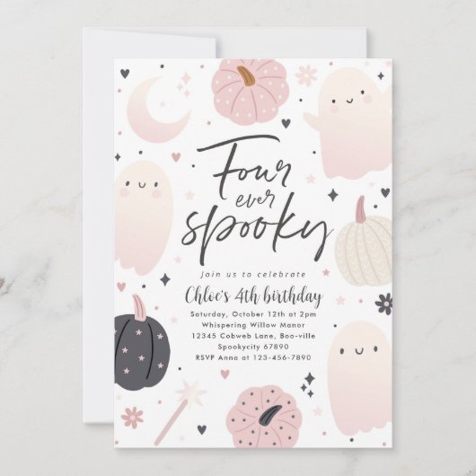 Four Ever Spooky Boho Halloween Ghost 4e Verjaarda Kaart (Voorkant)